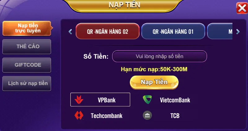 Tại 68gamebai có nhiều hình thức nạp tiền để lựa chọn